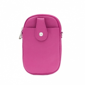 Leather Crossbody Phone Bag - Hot Pink